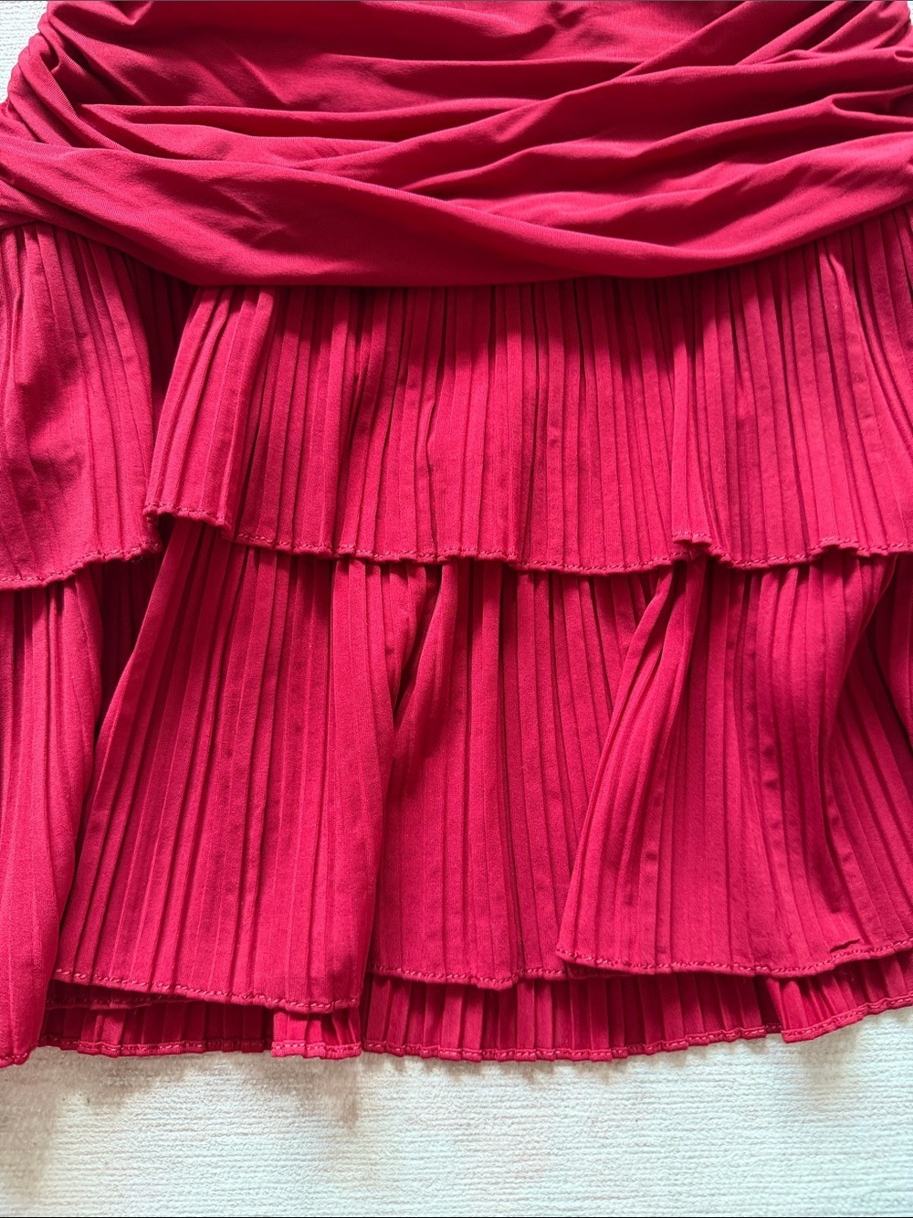 BCBGMaxAzria Red Halter Ruched Tiered Mini Dress Small - Picture 3 of 7